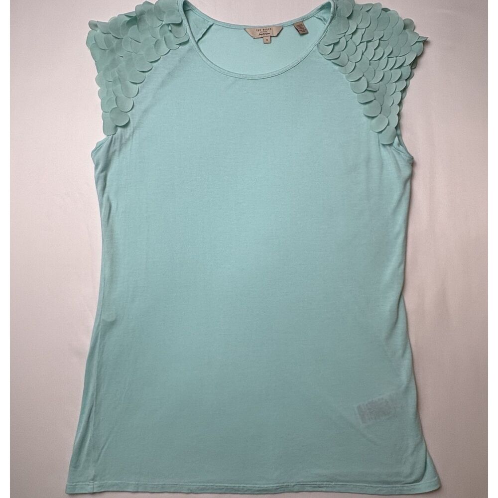 Ted Baker London Mint Green Petal Sleeve Cap Top Size 4 (US Small/6)